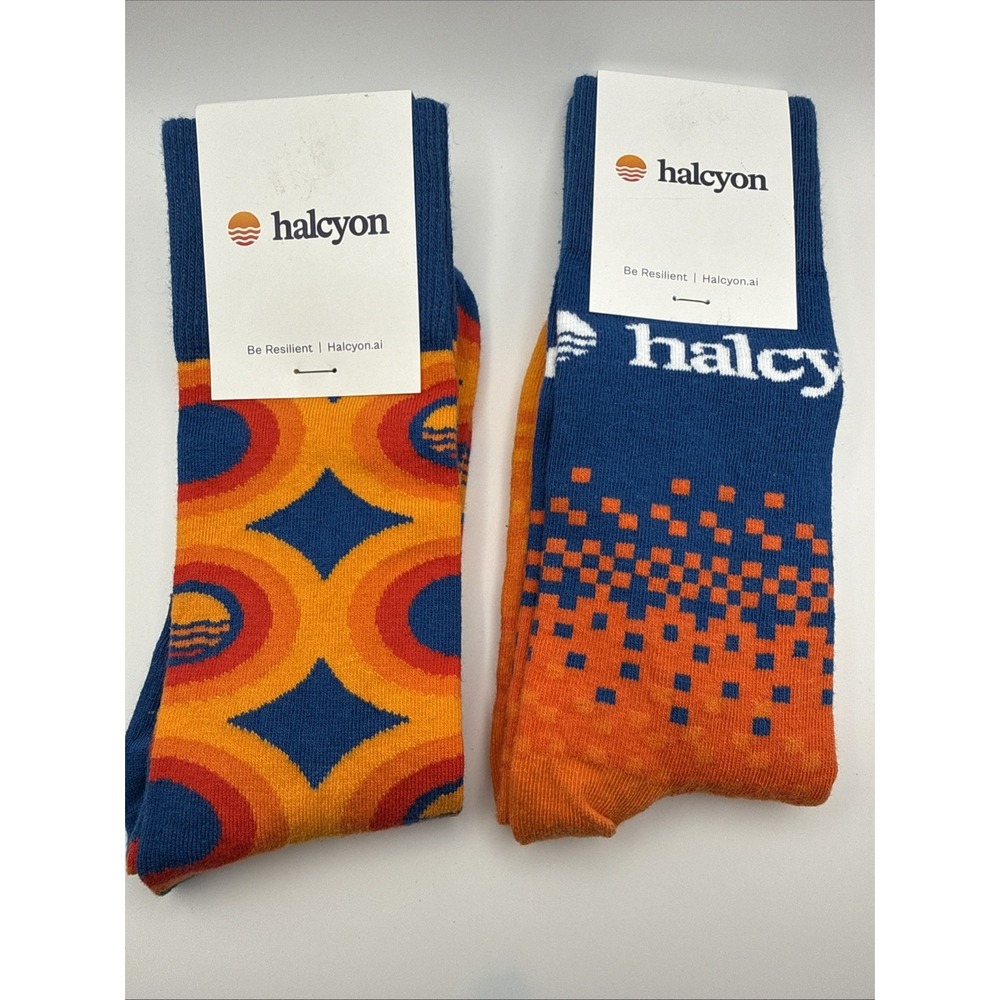 Halcyon Men's Socks Cotton/Nylon/Spandex Size Large-Orange,Blue,Red-Set  of2-NWT